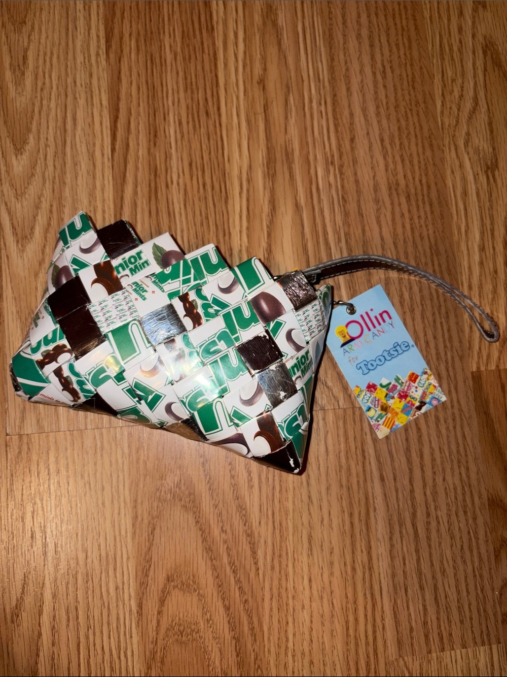 Junior Mints Green & Brown Woven Wristlet